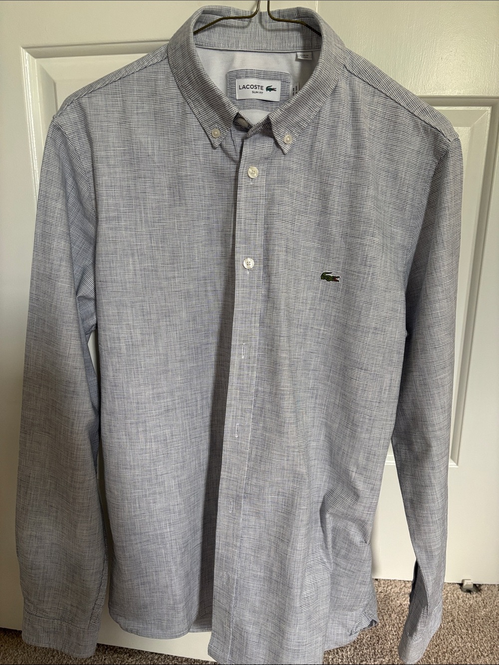 Lacoste Men's Light Blue Textured Button-Down Shirt S/M